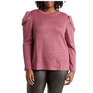 CECE Burgundy Metallic Puff Sleeves Sweater size 3X
